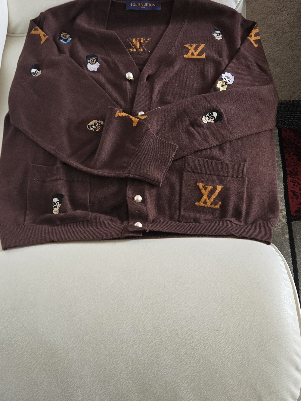 Louis Vuitton Brown Embroidered Logo Cardigan